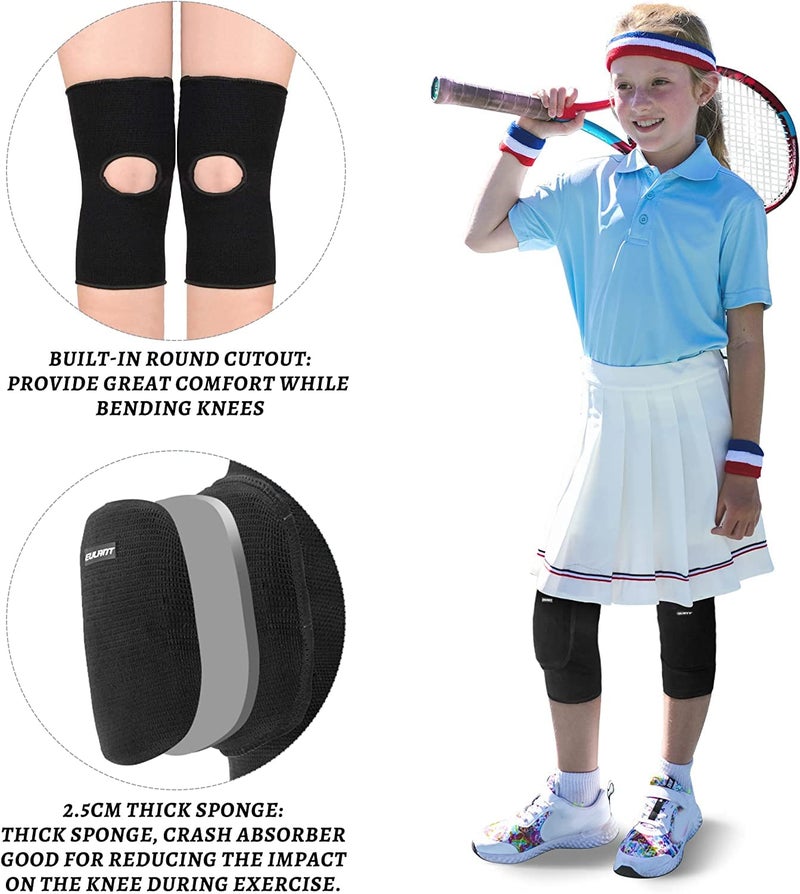 EULANT Sborter Knee Pads for Kids Junior Youth, for Biking,Volleyball,Basketball,Football,Skating,Dancing, 1 Pair,M Black/Rose - Image 3